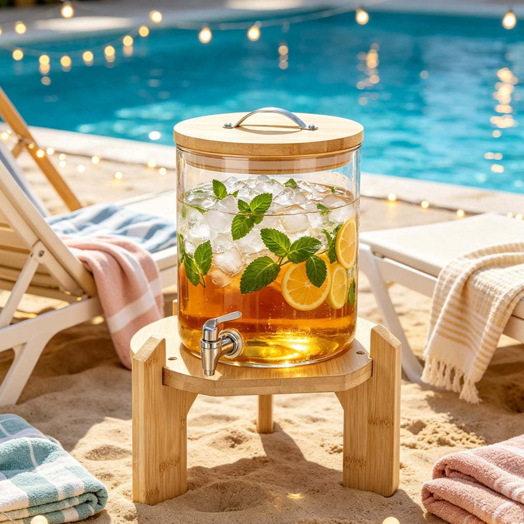 Bamboo Wood Drink Dispenser with Stand, Fit Max 13Inch Diameter - Set of 3