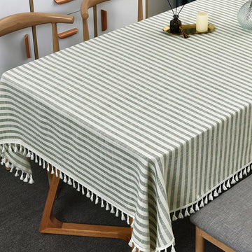 Rectangle Cloth Tablecloths Olive Green Striped Tablecloth Boho Fabric Cotton Tablecloths Outdoor Table Cover