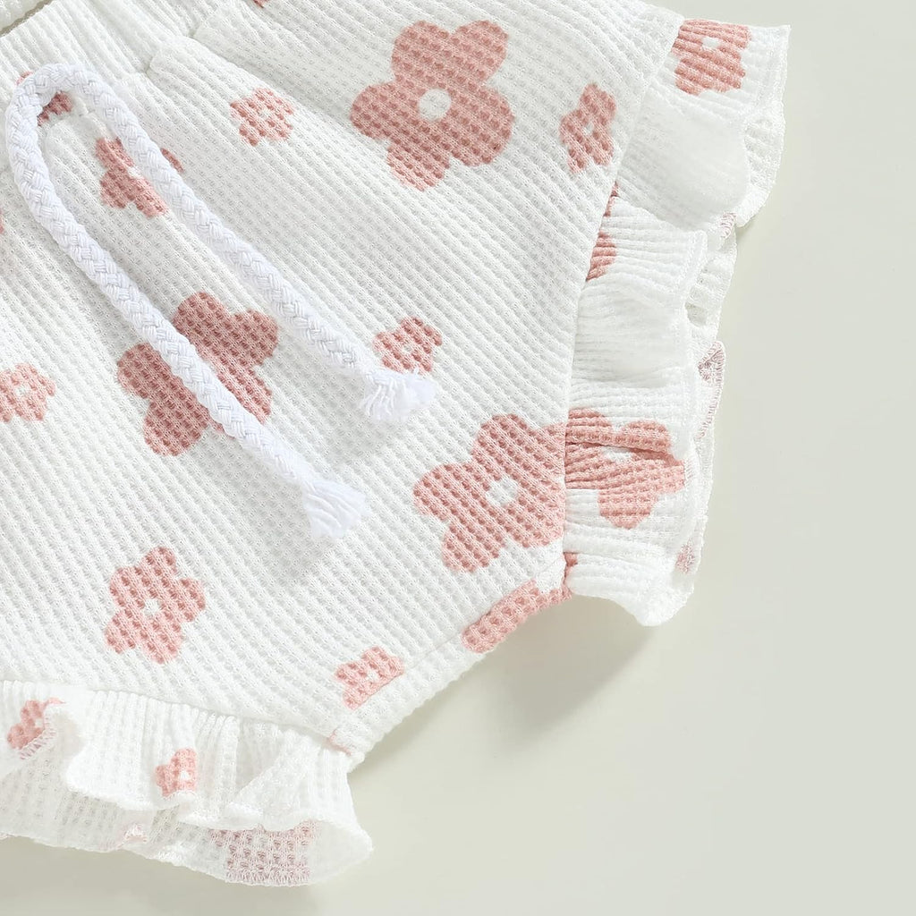 Newborn Baby Girl Clothes Floral Sleeveless Romper Bodysuit + Ruffle Bloomers Shorts Infant Summer Outfits Set