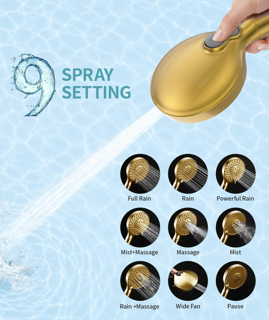 Filtered Shower Head with Handheld High Pressure 9 Spray Mode Showerhead Detachable Shower Head Water Softener