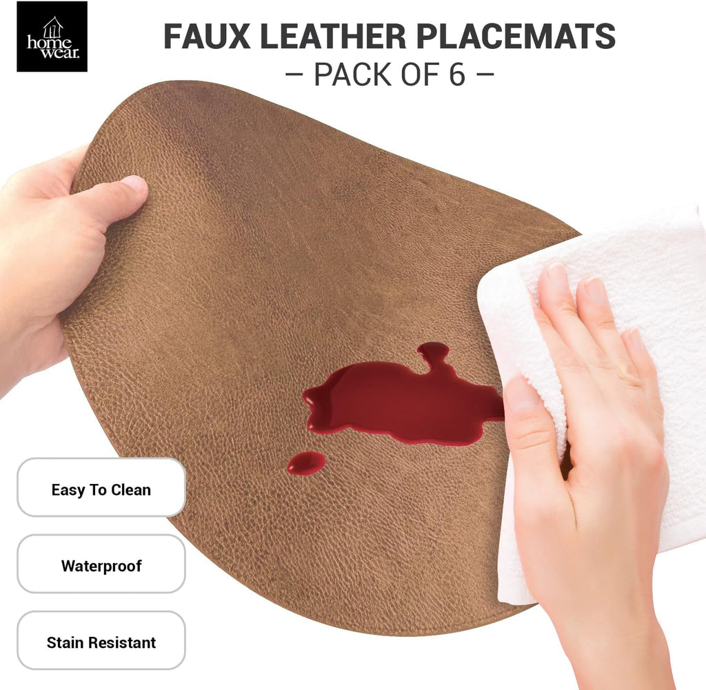 Placemats Set of Round 15" Faux Leather Table Mats for Dining, Heat Resistant & Non-Slip Washable Table Decor