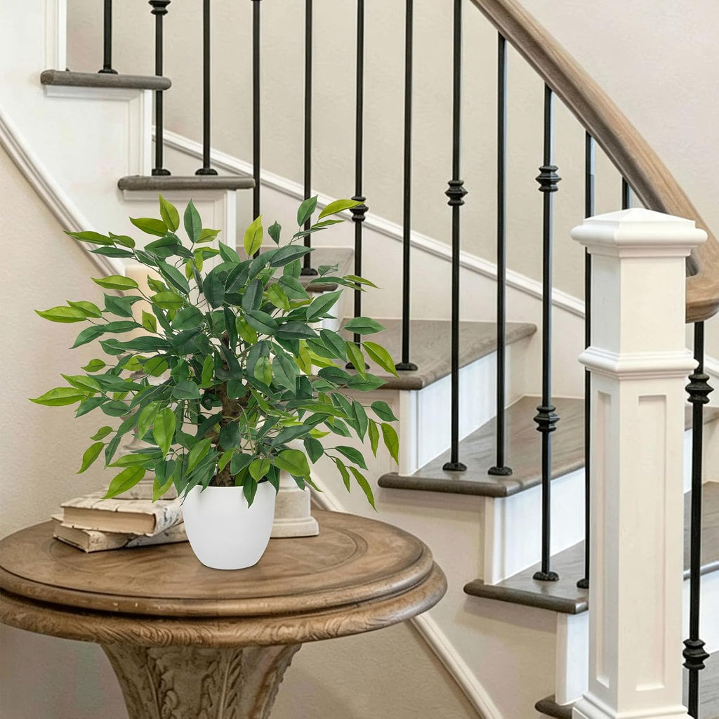 Artificial Potted Plants Indoor,Faux Plants Ficus Trees with White Pots