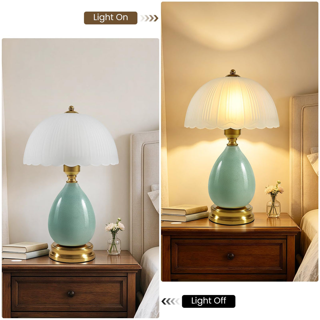 16" Vintage Ceramic Table Lamp, Green Chinoiserie Lamp