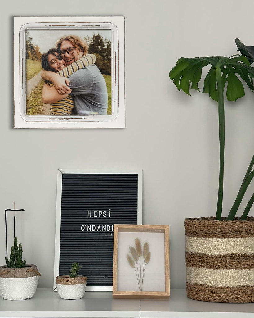 Picture Frames 6x6 Set of 2 Handmade Rustic Wood Frames with Hard Glass - 2 Pack Small Mini Cute Picture frames for