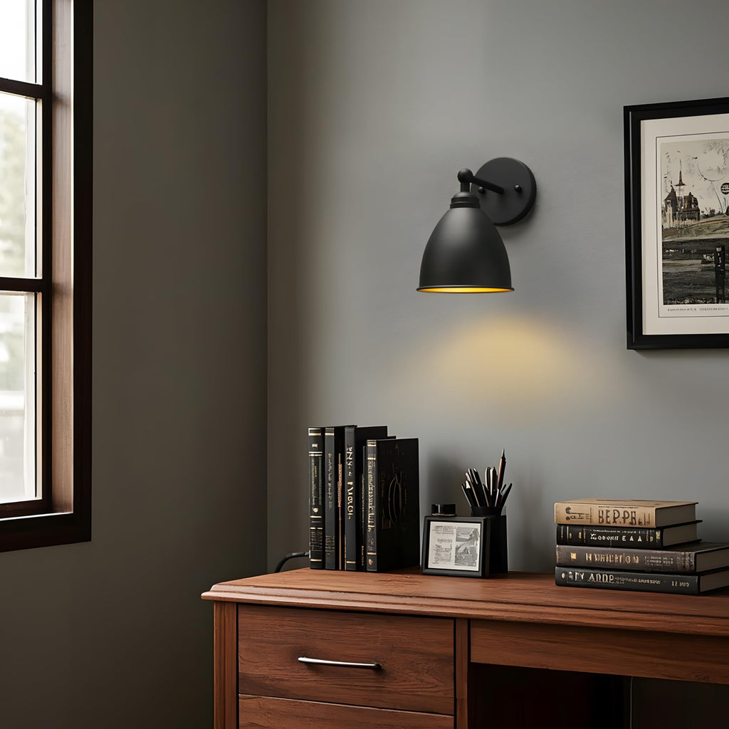Industrial Wall Sconce Matte Black Barn Farmhouse Wall Light Fixture with Metal Lampshade (Right-Angled)