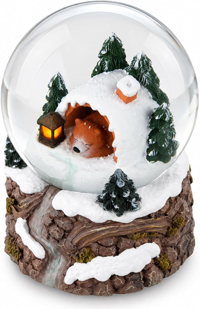 Musical Snow Globe with Light, Bear Winter Snow Globe Music Box Playing Winter Wonderland, Hand-Shake Floating Snow