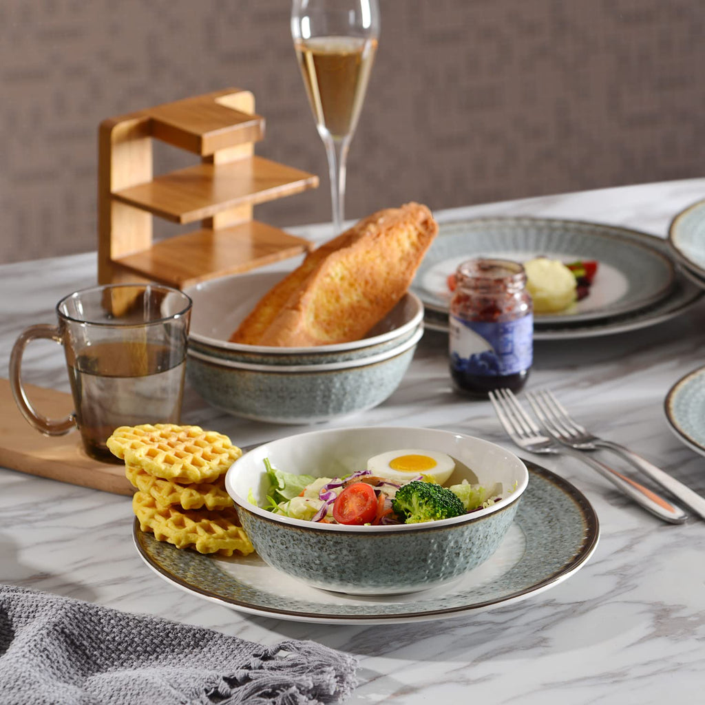 Melamine Dinnerware Sets,12pcs Plates and Bowls Sets, Unbreakable and Lightweight Summer Outdoor Dishes ,Yachts and