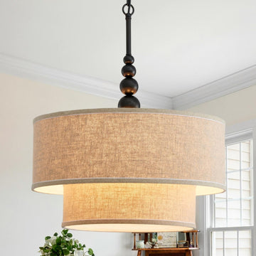 Double Drum Chandeliers, Farmhouse Style, Perfect Drum Pendant Light, D20'' x H10'', Adjustable Chains 55'', E12*4