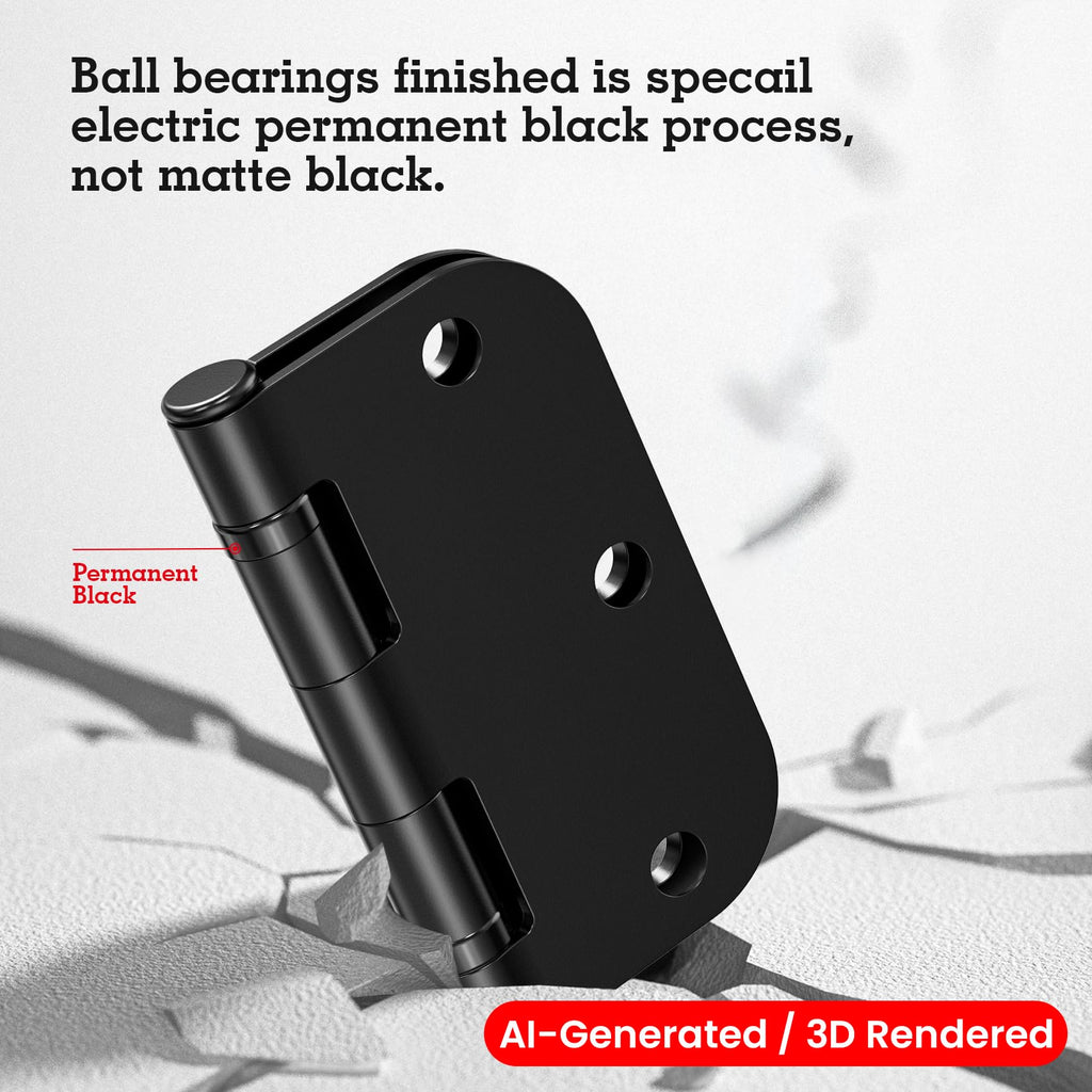 Rounded Matte Black Door Hinges 3.5 Inch 5/8" Lasting No Squeak