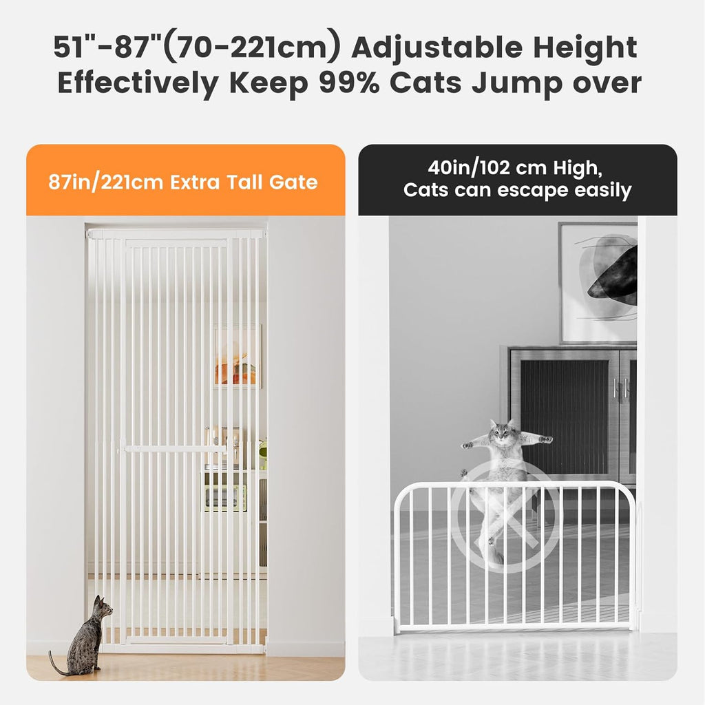 Extra Tall Cat Gate 51"-87" Height Adjustable Pressure Mounted 4 Extensions