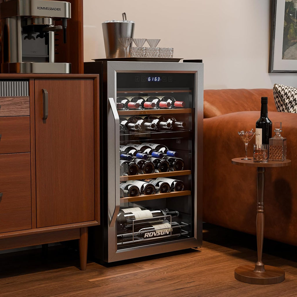 Dual Zone Beverage Cooler Refrigerator, 33 Bottle Chiller with Glass Door & Digi