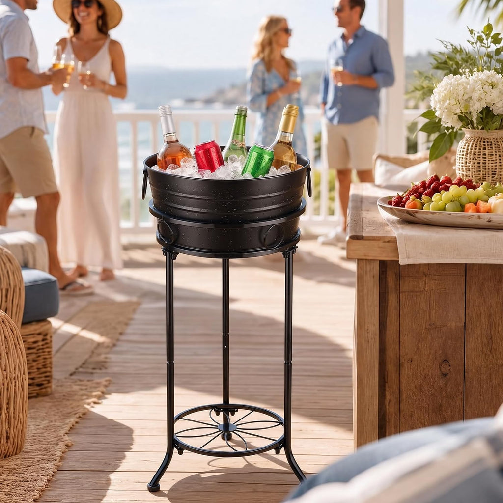 Black Beverage Tub with Stand Champagne Ice Bucket Stand, 1 Set