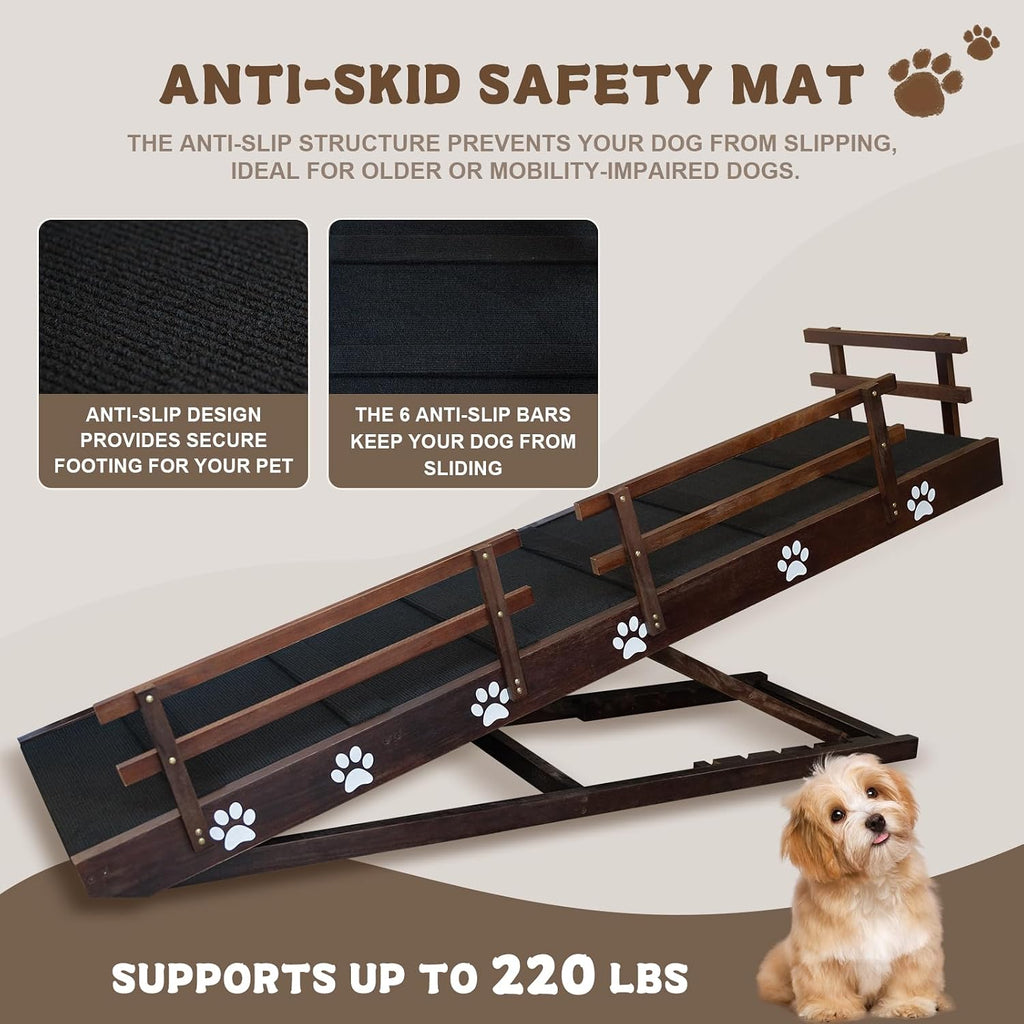 63 Inch Dog Ramp, 6 Height Adjustable Folding Ramp for High Beds