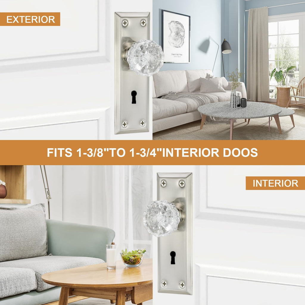 Mortise Lock Set for Interior Door with Crystal Glass Door Knobs