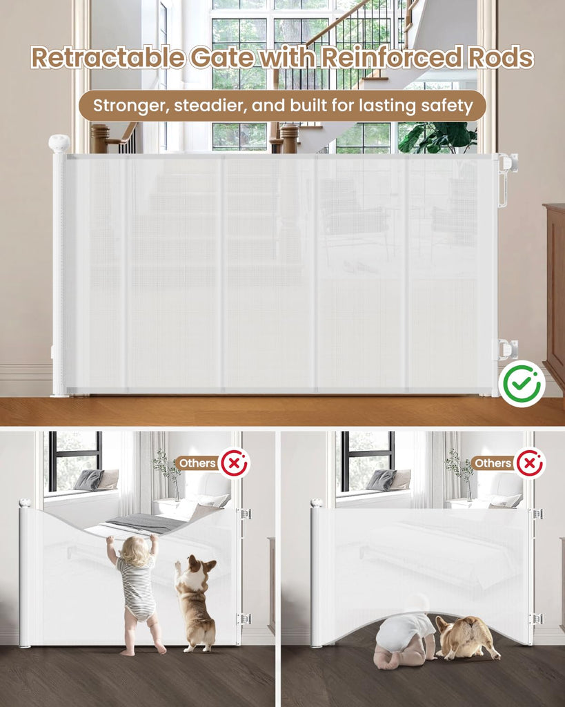 Baby Gate Mesh, 71" Wide 34" Tall Retractable Mesh Baby Gates