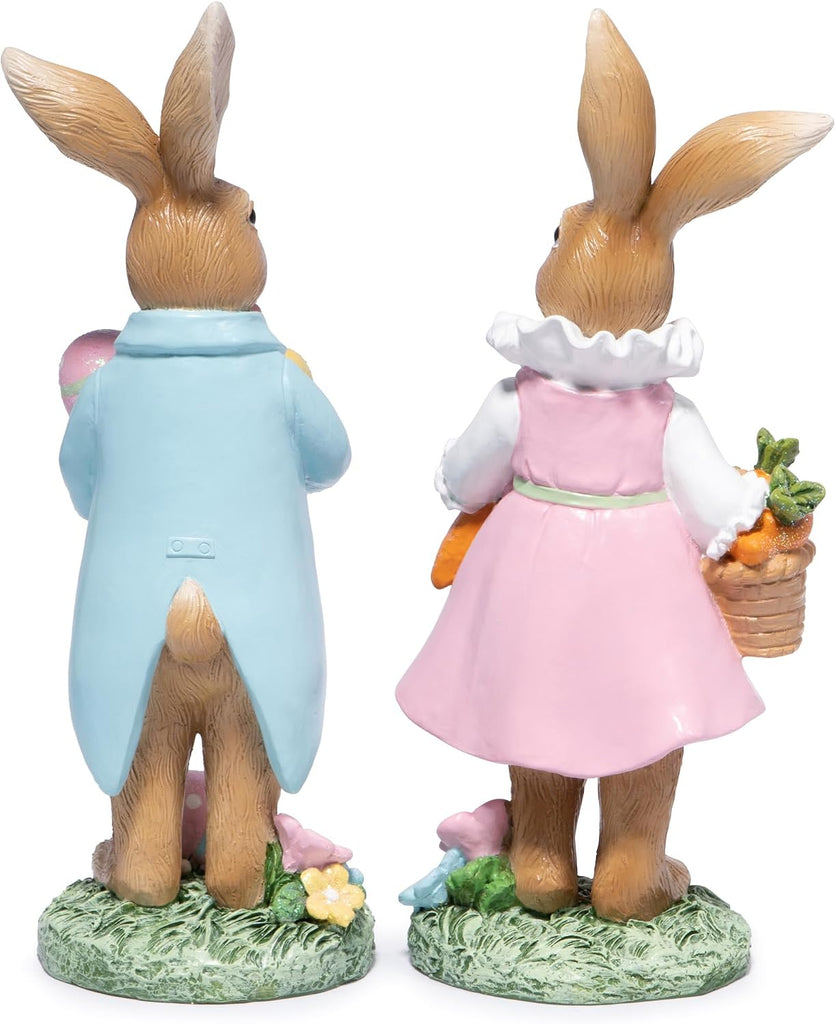 Easter Bunny Decoration Spring Rabbit Decor Gifts Handcrafted Resin Figurines Colorful and Charming Spring Decor - Set of 2
