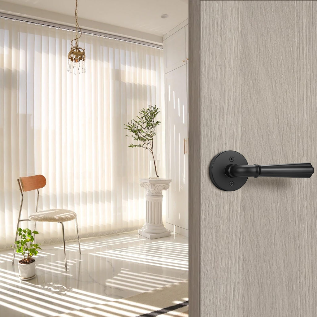 2 Pack Matte Black Dummy Door Handle Pantry Door Lock, Non-Turning Interior Closet Door Lever with Round Rosette