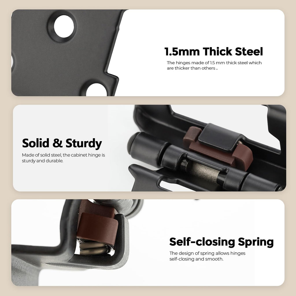 50 Pack 25 Pair Black Cabinet Hinges, 1/2" Overlay Semi-Concealed Hinges