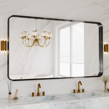 60x36 Inch Bathroom Mirror for Wall, Matte Black Metal Framed Vanity Mirror