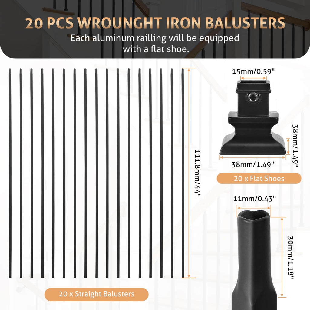 20 Pack Balusters for Staircase Interior 44" x1/2" Stair Spindles