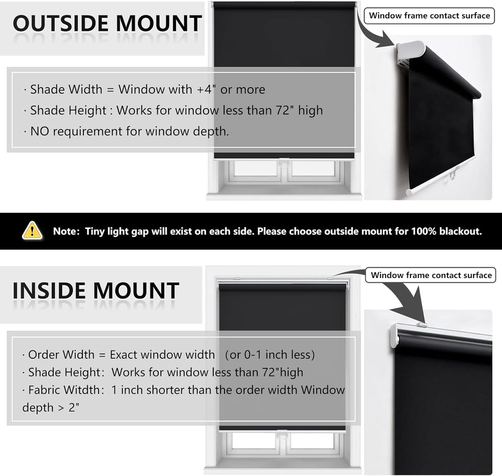 Blackout Cordless Roller Shade for Indoor Windows, Black | Black Out Window Shade with Spring System, Thermal