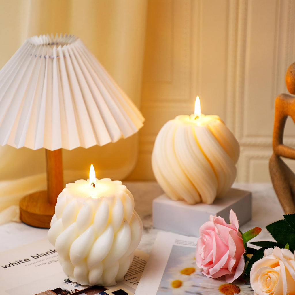2 Pcs Pillar Bubble Candle Decorative, Knot Ball Swirl Ribbed