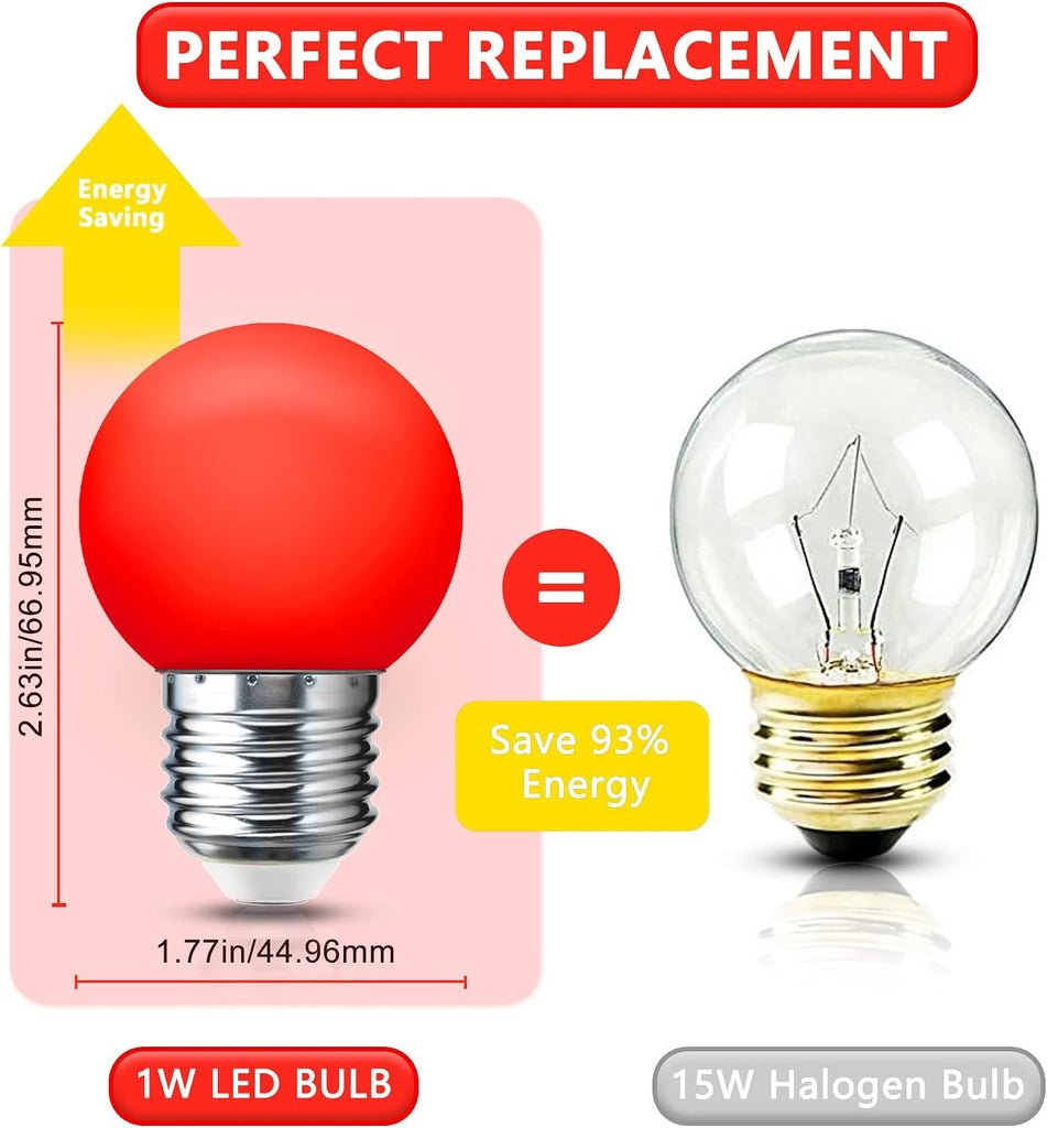 G45 LED Red Light Bulb 15W Equivalent 1W, 150LM Mini Edison E26 Base Bulb