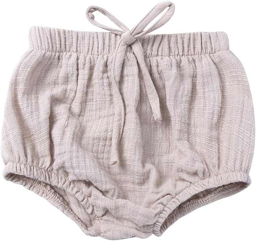 Baby Girls Boys Cotton Linen Blend Short Sleeve Top and Bloomer Shorts