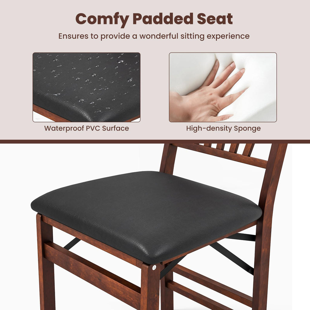 Folding Dining Chairs Set of 4, Foldable Chairs with Padded Seat & High Backrest, Wooden Dining Chairs, 4 Pack Side