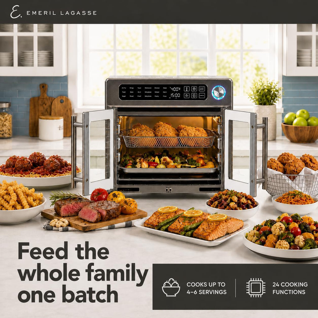 Extra Large French Door Air Fryer Toaster Oven Combo, 24 Cooking Functions and Digital Controls, 7 Accessories