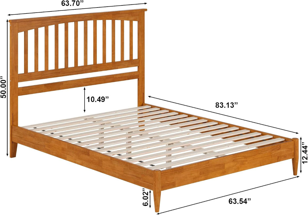 Becket Queen Solid Wood Low Profile Platform Bed, Light Toffee