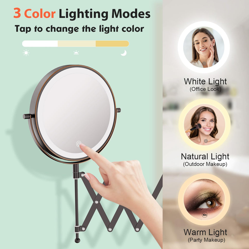 8" Rechargeable Wall Mounted Makeup Mirror Double Sided Magnifying