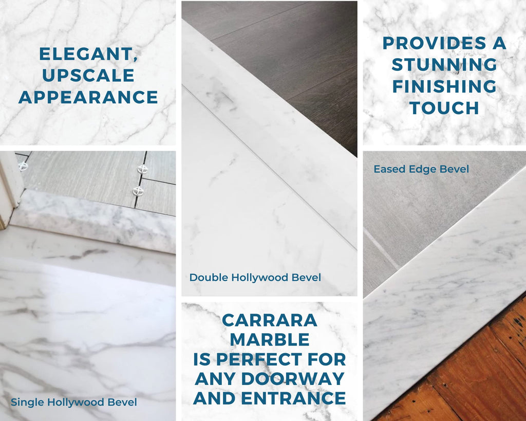 Single Hollywood Carrara Marble Threshold for Floor Transitions (Marble Polished, 5" x 36")