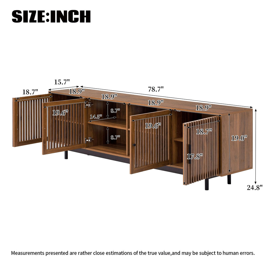 78" Mid-Century TV Stand with Slatted Doors for 75-85 Inch TVs
