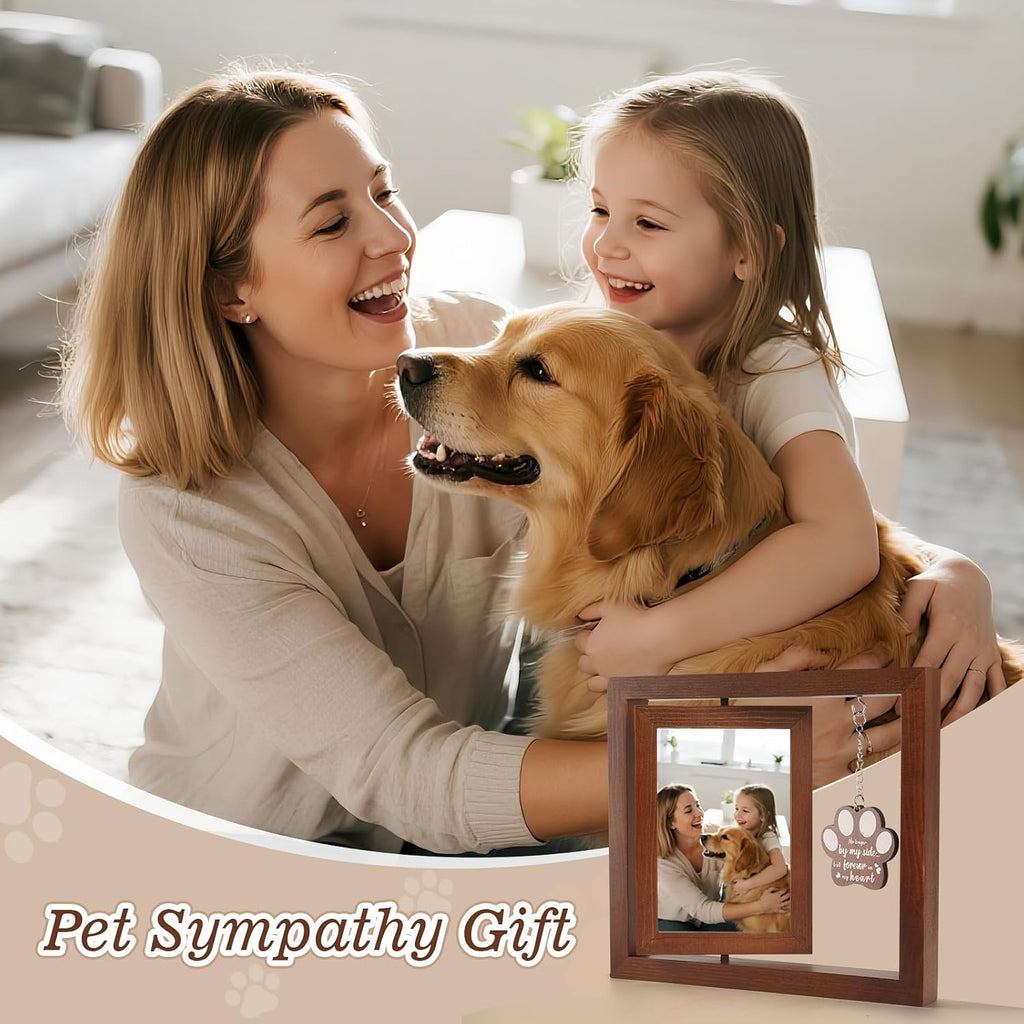Dog Memorial Gifts for Loss of Dog, Rotating Wooden 4x6 Picture Frame