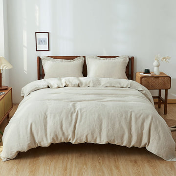 100% Linen Duvet Cover Set, 3 PCS Natural French Flax Linen Duvet Cover, Breathable Soft Comfy Linen