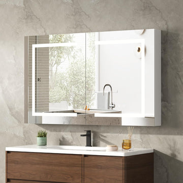 LED Medicine Cabinet with Mirror , Assembly-Free Lighted Medicine Cabinet, Defog, Stepless Dimming, 3 Colors, 2