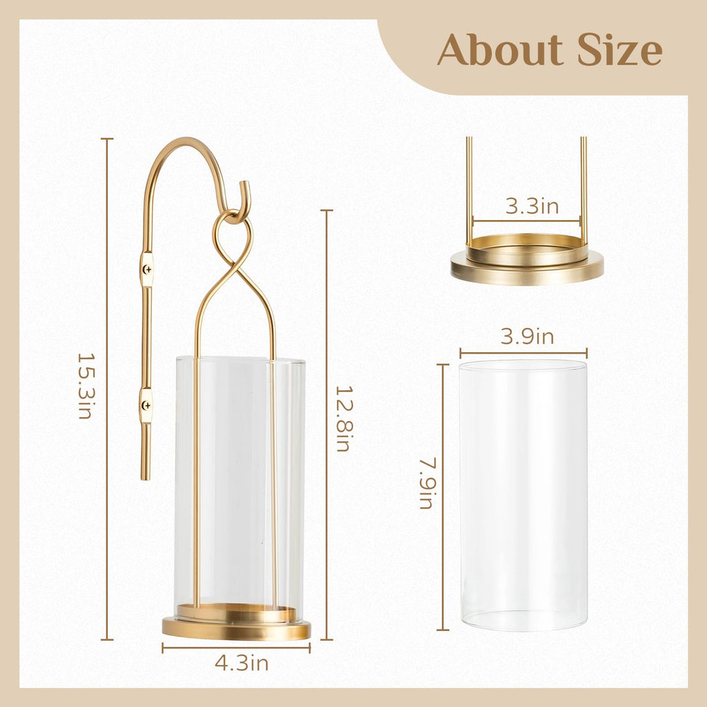 Gold Candle Sconces Set of 2, with Hurricane Glass