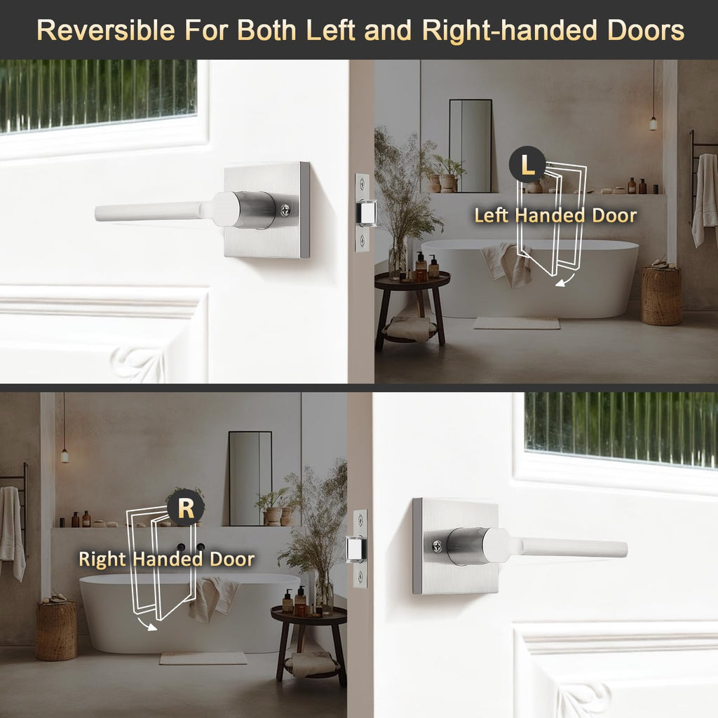 Satin Nickel Front Door Handle, Brushed Nickel Entry Handleset, Single Cylinder Front Door Handle Only, Reversible