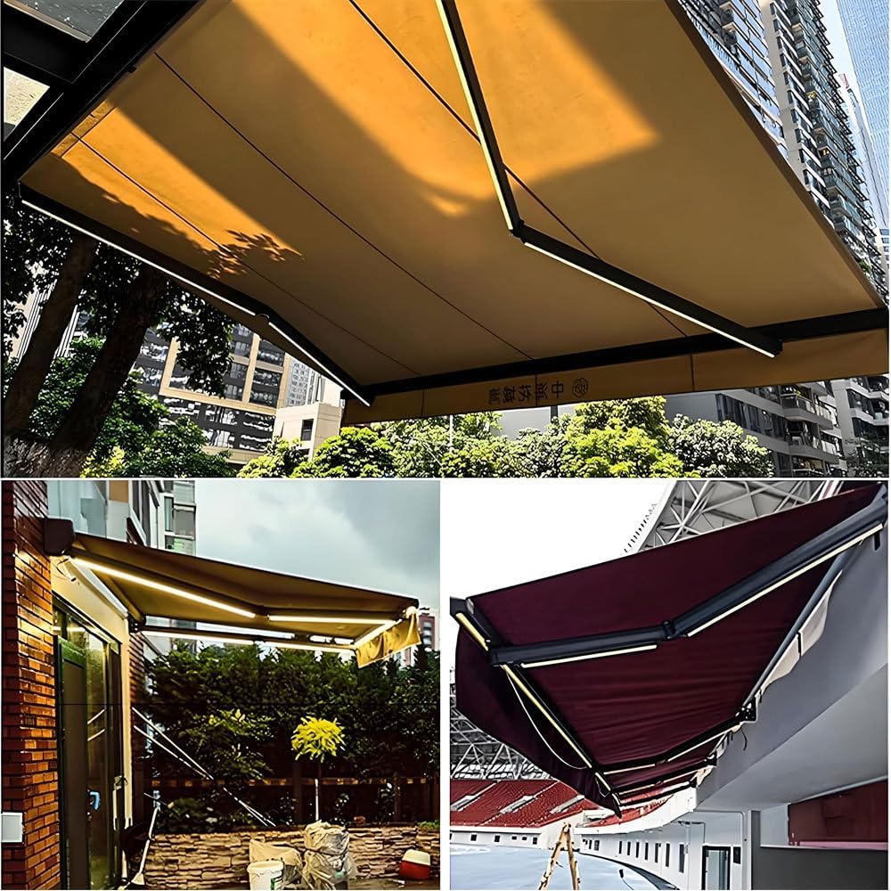 Electric Patio Awning Retractable,Motorized LED Light Awnings Commercial Grade, Window Door Sunshade Shelter, Deck