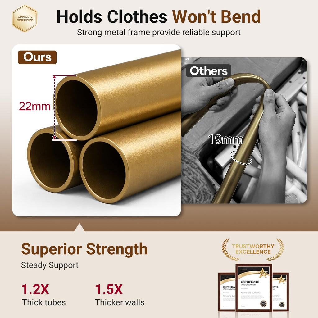18" Small Clothes Racks for Hanging Clothes Arched Shape Gold Clothing Rack with Wheels 70.6" Metal Rolling Garment
