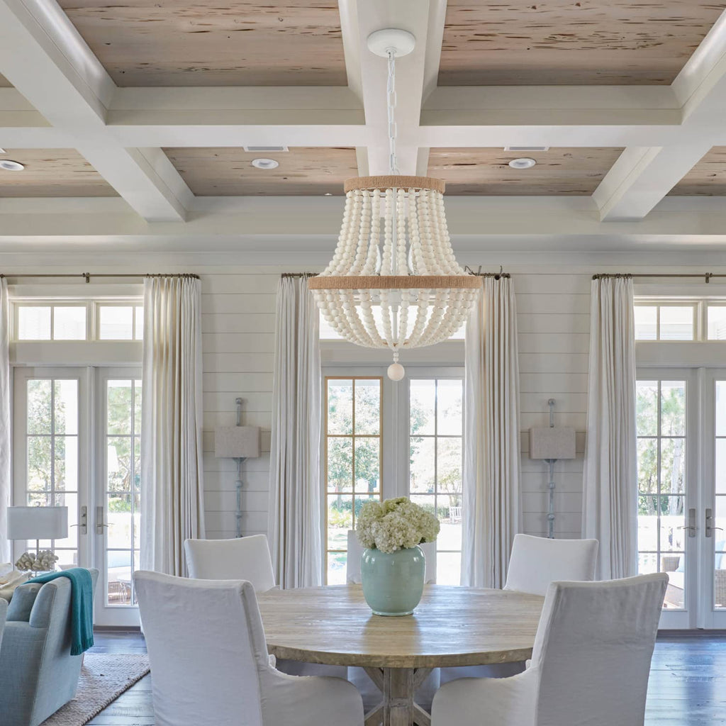 3-Light Boho Chandelier Farmhouse, Wood Bead Pendant Light, Antique Rustic Hanging Light Fixture Island Hallway