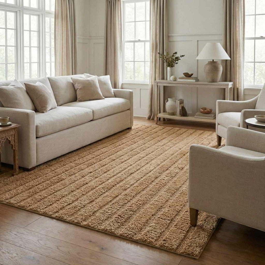 Konani Wool Machine Washable Area Rug - Striped Tone On Textured - Contemporary Modern Minimalist Transitional