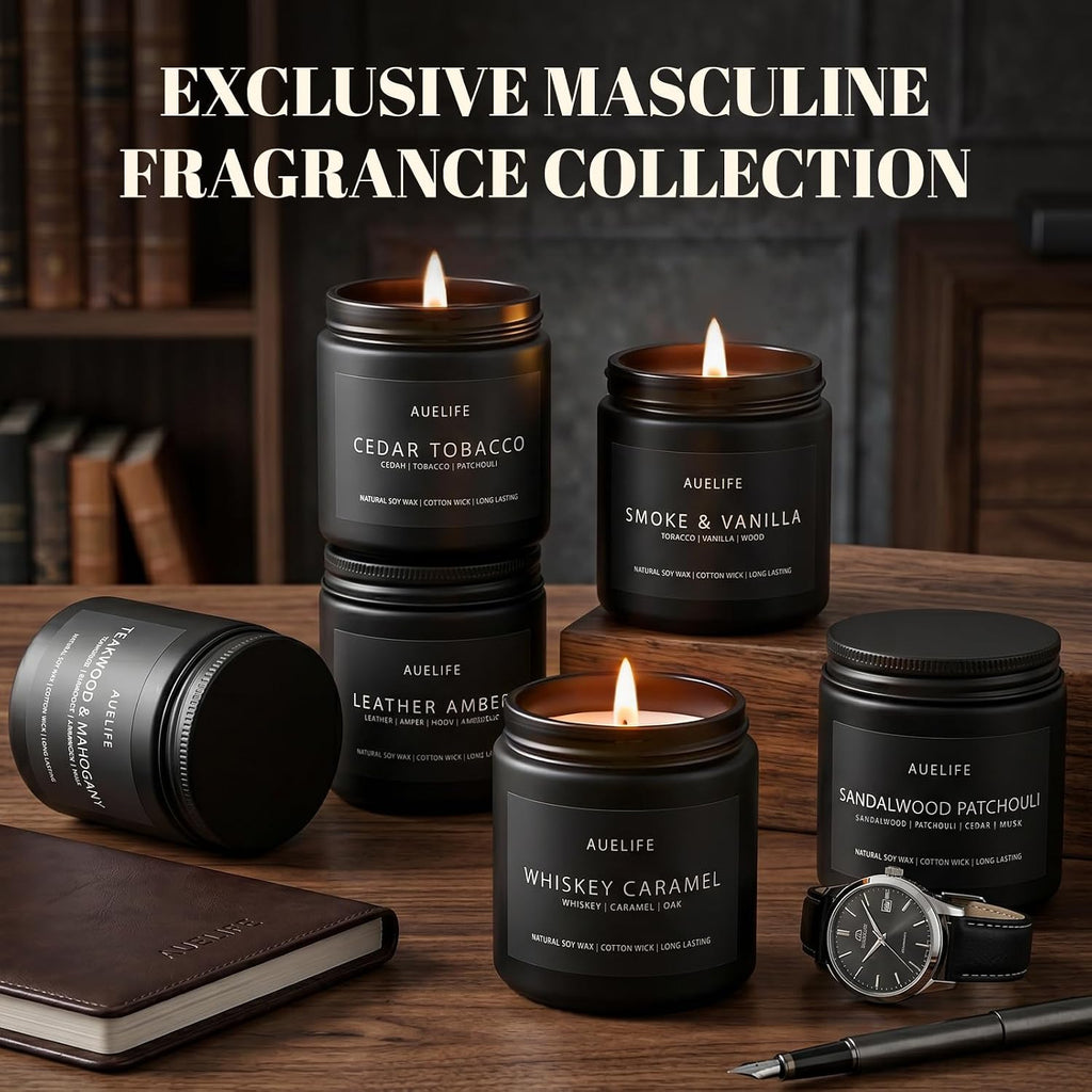 Scented Candles, 3.5oz Natural Soy Wax Candles Gift Set,Each 25H Burn, Aromatherapy Candles for Men - Set of 6