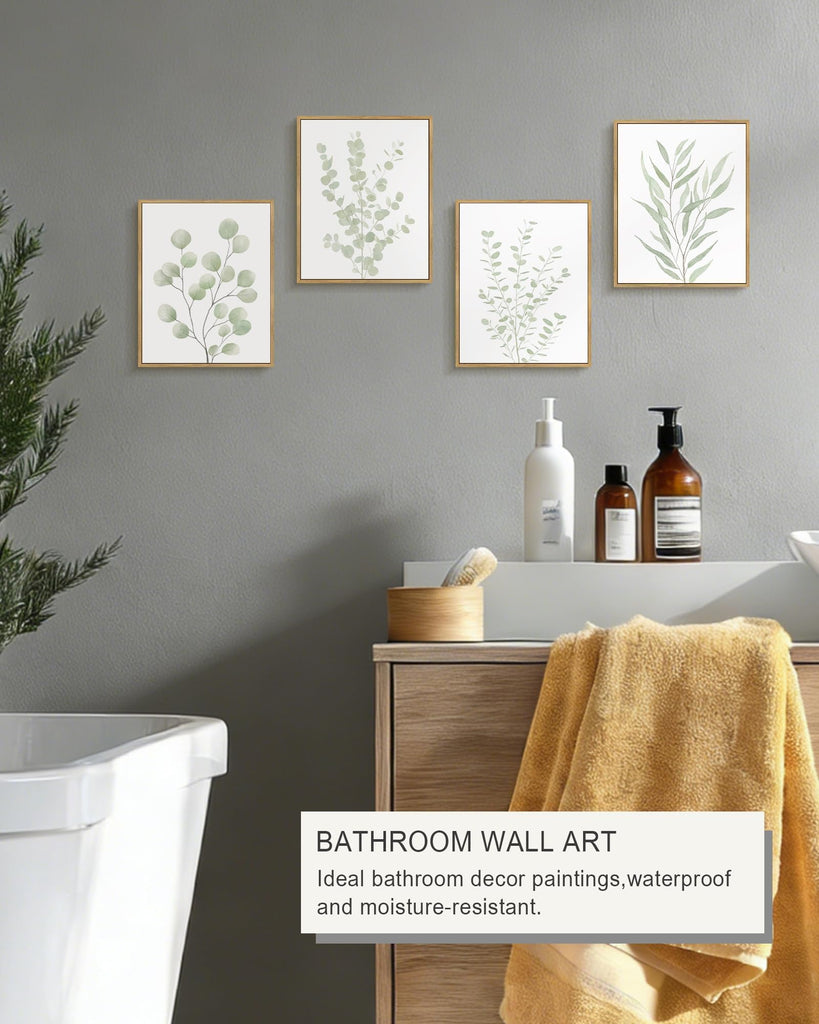 Botanical Plant Framed Wall Art Boho Wall Decor Sage Green Eucalyptus Leaf Prints Minimalist Aesthetic Ready to Hang