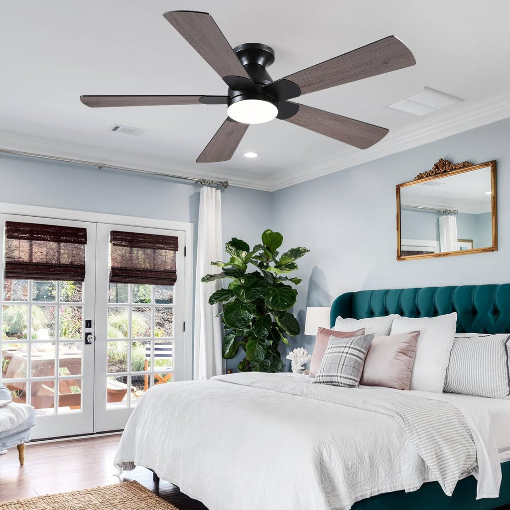 Flush Mount Ceiling Fan with Lights - 52” Indoor/Outdoor Ceiling Fan Light with Remote/APP, Low Profile Modern Fan Light with 6 Speeds, Dimming, for Living Room, Brown A101-B0F2F9BZ8W