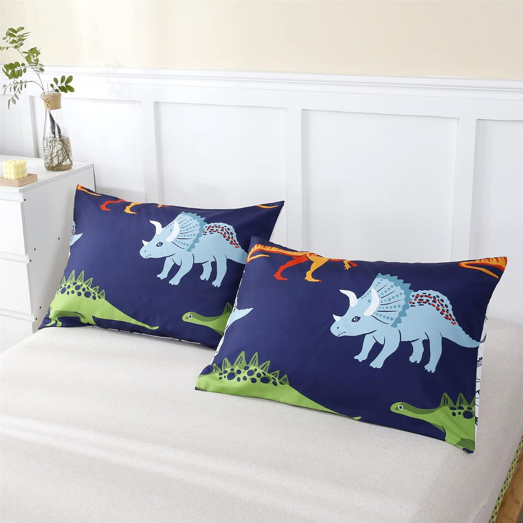 Cartoon Dinosaur Comforter Set, Dark Blue Dinosaur Kids Bedding Set for Boys, Dinosaurs Print Comforter Sets for