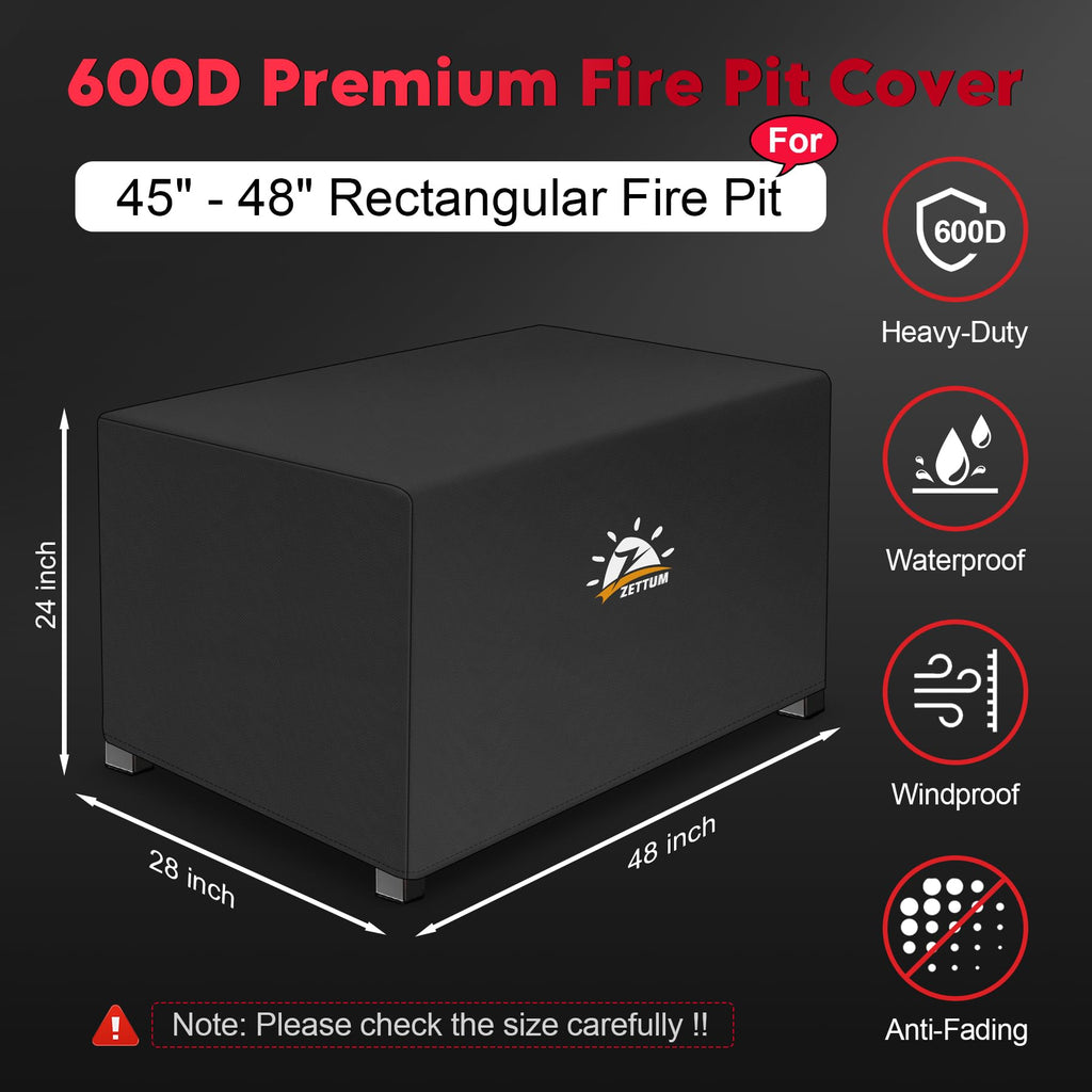 Fire Pit Cover Rectangular 48 Inch - Outdoor Fire Table Cover Rectangle Heavy Duty & Waterproof, 600D Patio Propane
