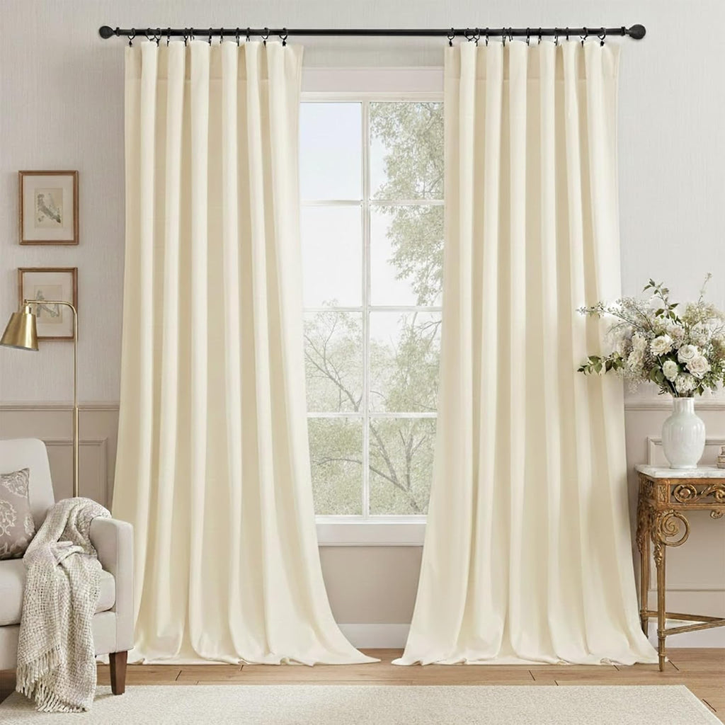 Ivory Velvet Curtains for Window - White Privacy Thermal Drapes, Elegant Decor White Backdrop Curtains 96 inches Long