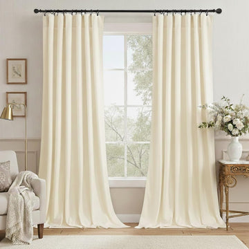 Ivory Velvet Curtains for Window - White Privacy Thermal Drapes, Elegant Decor White Backdrop Curtains 96 inches Long